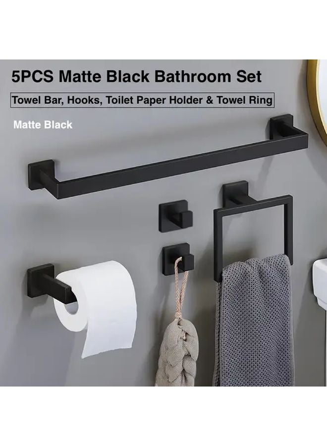 Black Stainless Steel Bathroom Hardware Set 5Pcs Towel Bar Robe Hooks Toilet Paper Holder - Image 1